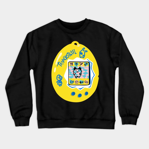 Original Tamagotchi - Yellow with Blue Crewneck Sweatshirt by NOSSIKKO